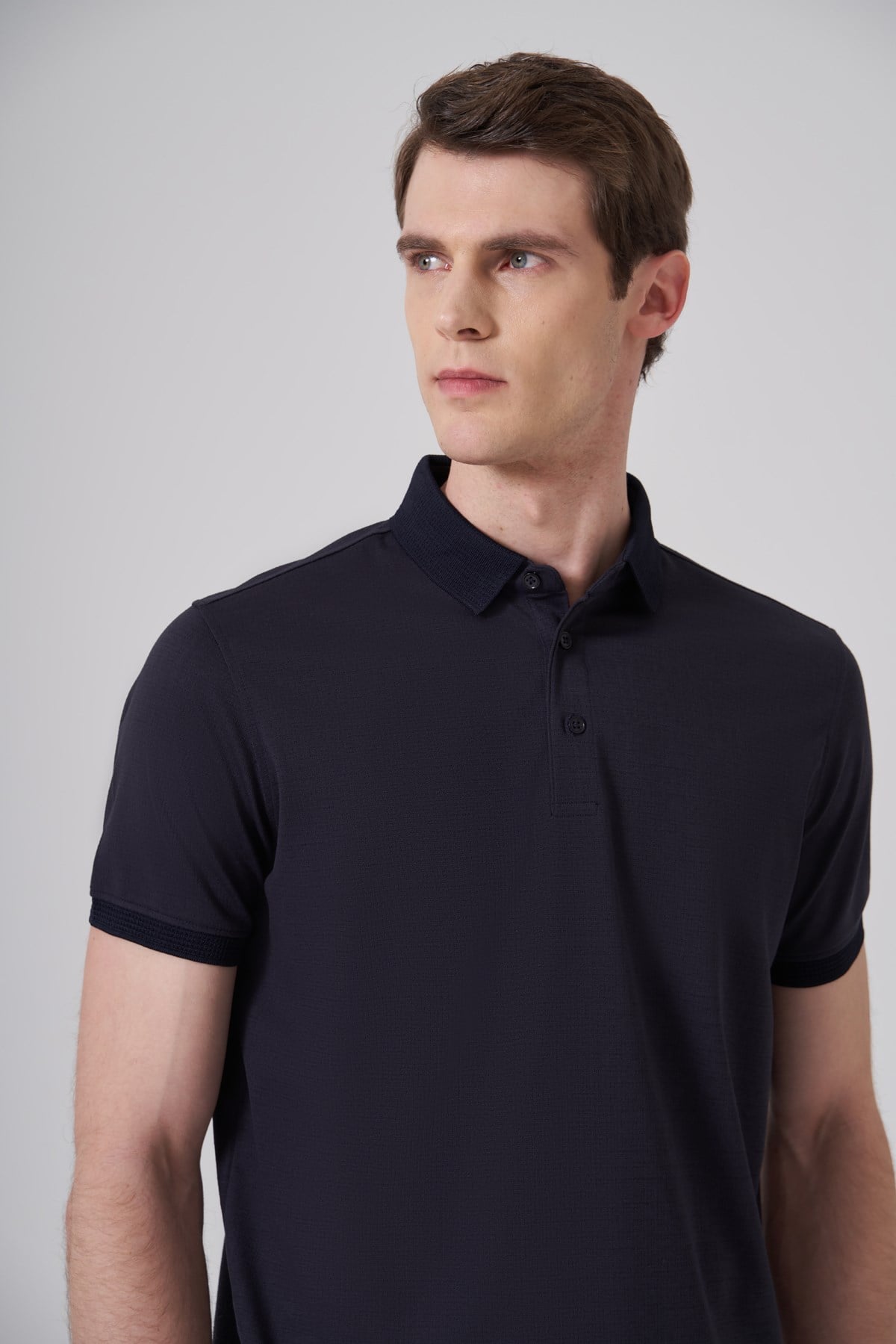 Morven Erkek Lacivert Trend Jakarlı Polo Yaka Dinamik Fit T-shirt