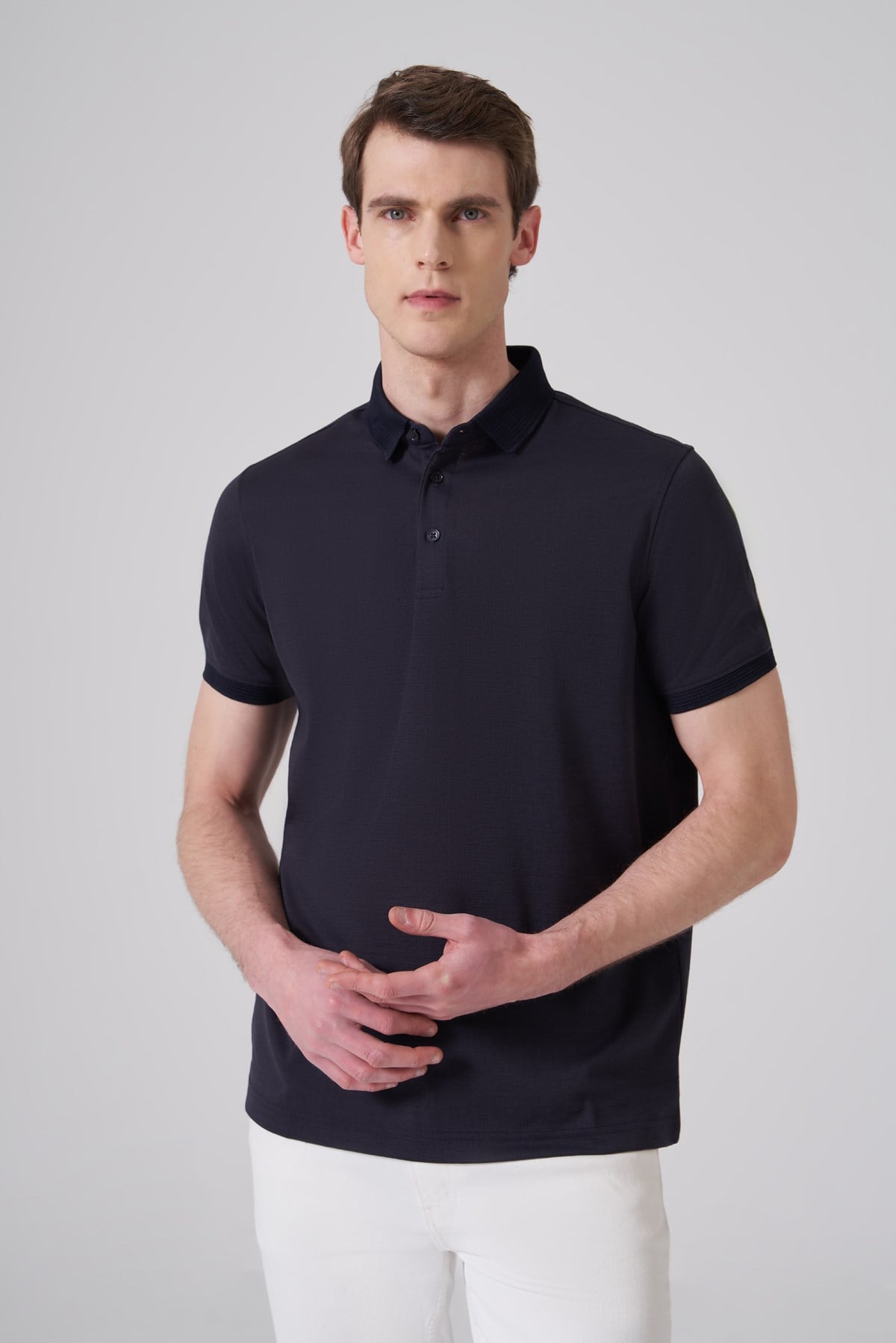 Morven Erkek Lacivert Trend Jakarlı Polo Yaka Dinamik Fit T-shirt