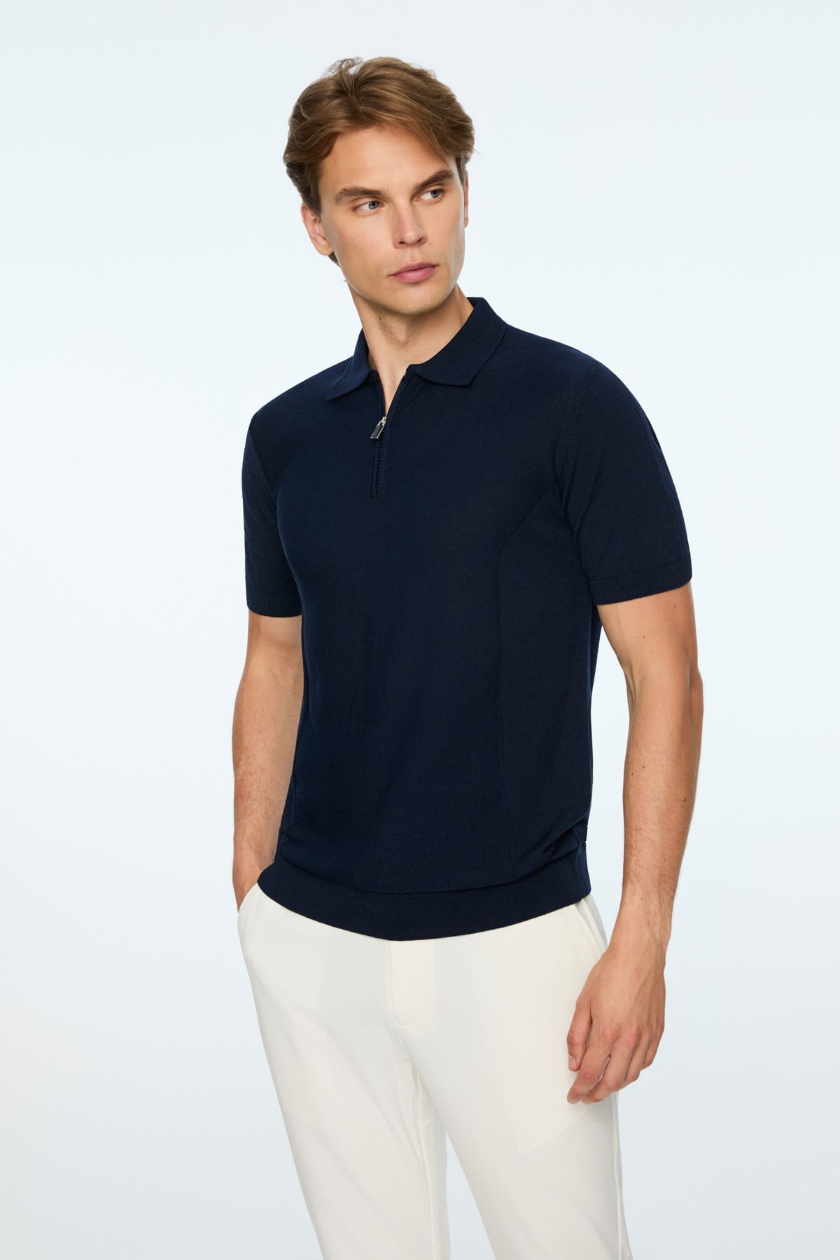 Morven Erkek Lacivert Trend Polo Yaka Rayon Triko T-Shirt