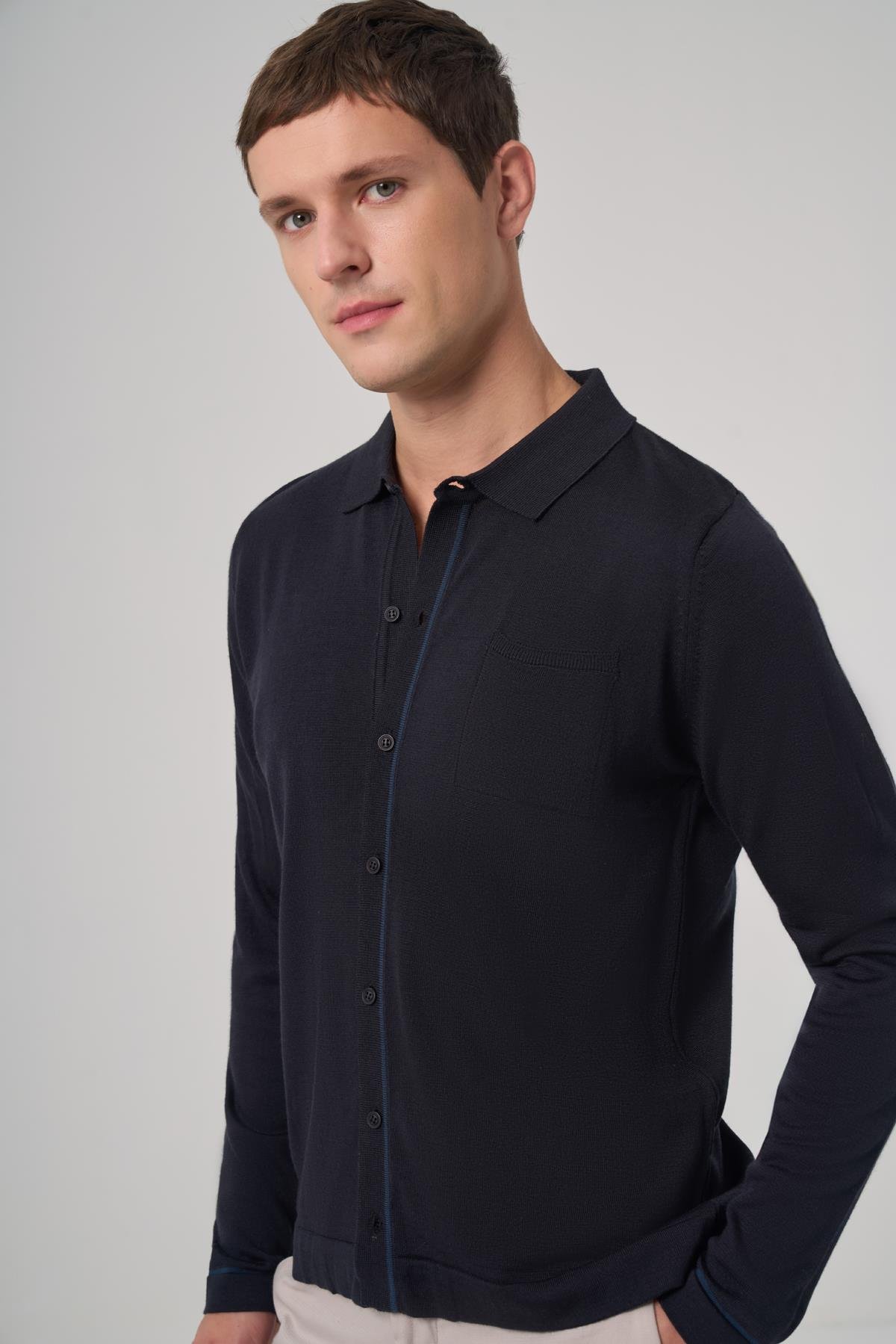 Morven Erkek Lacivert Trend Polo Yaka Gömlek Triko