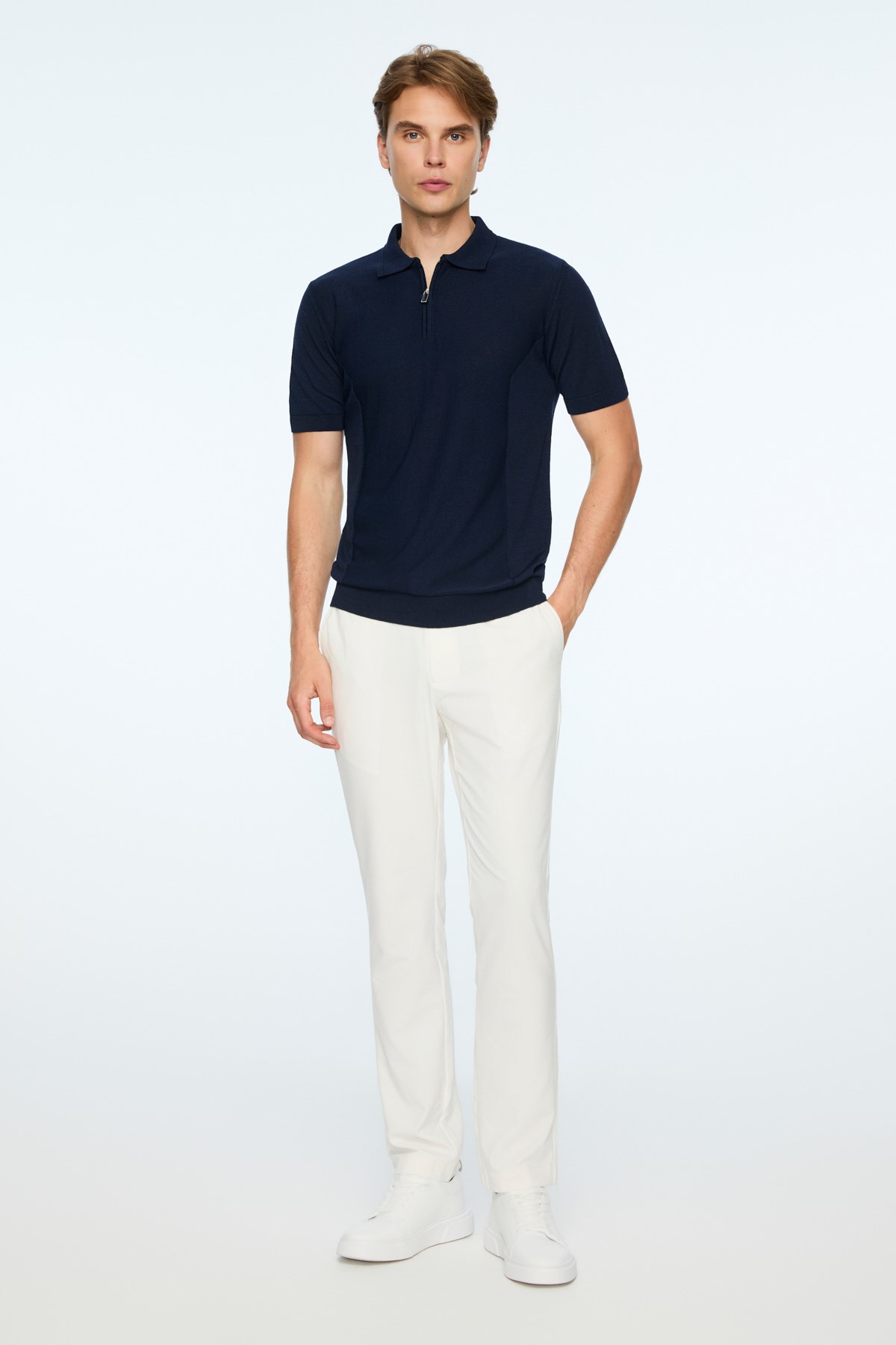Morven Erkek Lacivert Trend Polo Yaka Rayon Triko T-Shirt