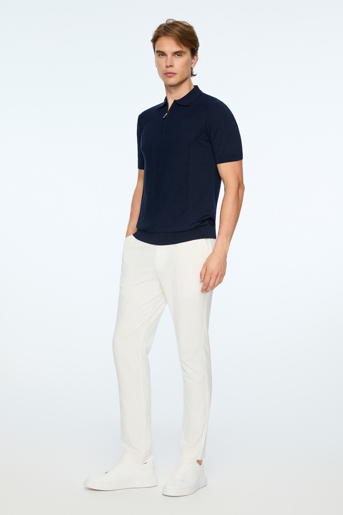 Morven Erkek Lacivert Trend Polo Yaka Rayon Triko T-Shirt