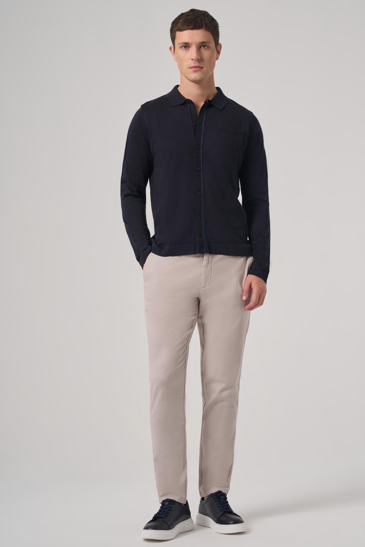 Morven Erkek Lacivert Trend Polo Yaka Gömlek Triko