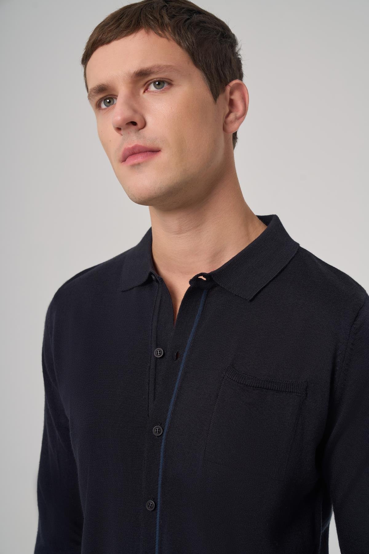 Morven Erkek Lacivert Trend Polo Yaka Gömlek Triko