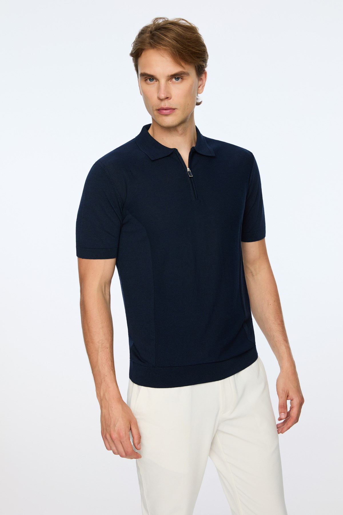 Morven Erkek Lacivert Trend Polo Yaka Rayon Triko T-Shirt