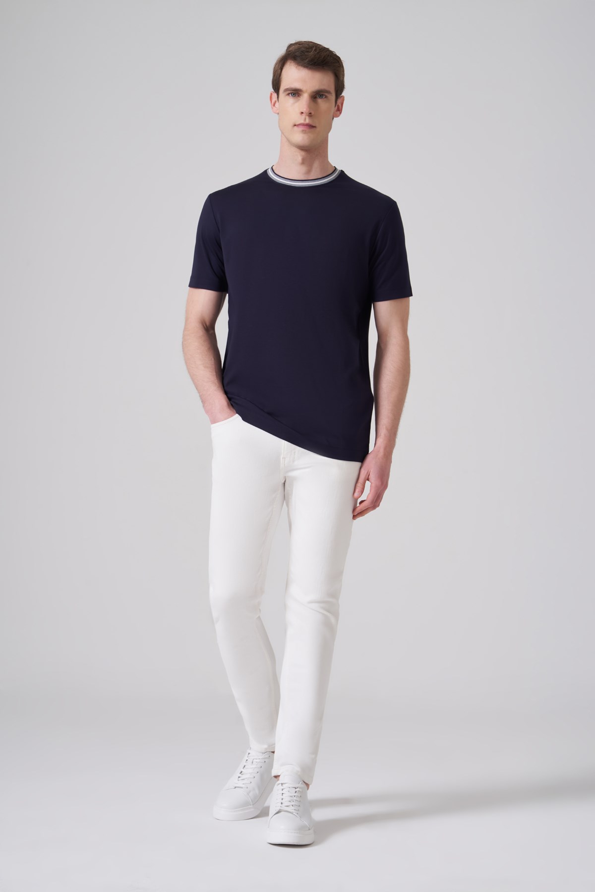 Morven Erkek Lacivert Trend Rayon Bisiklet Yaka Dinamik Fit Tshirt