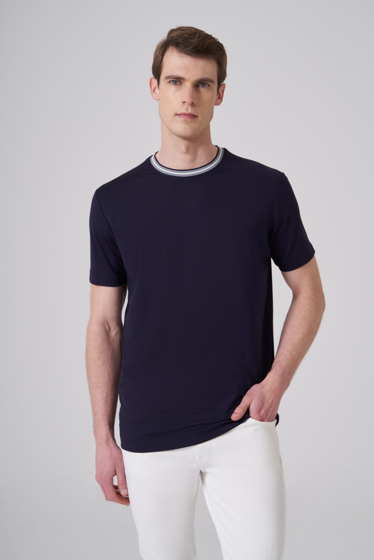Morven Erkek Lacivert Trend Rayon Bisiklet Yaka Dinamik Fit Tshirt