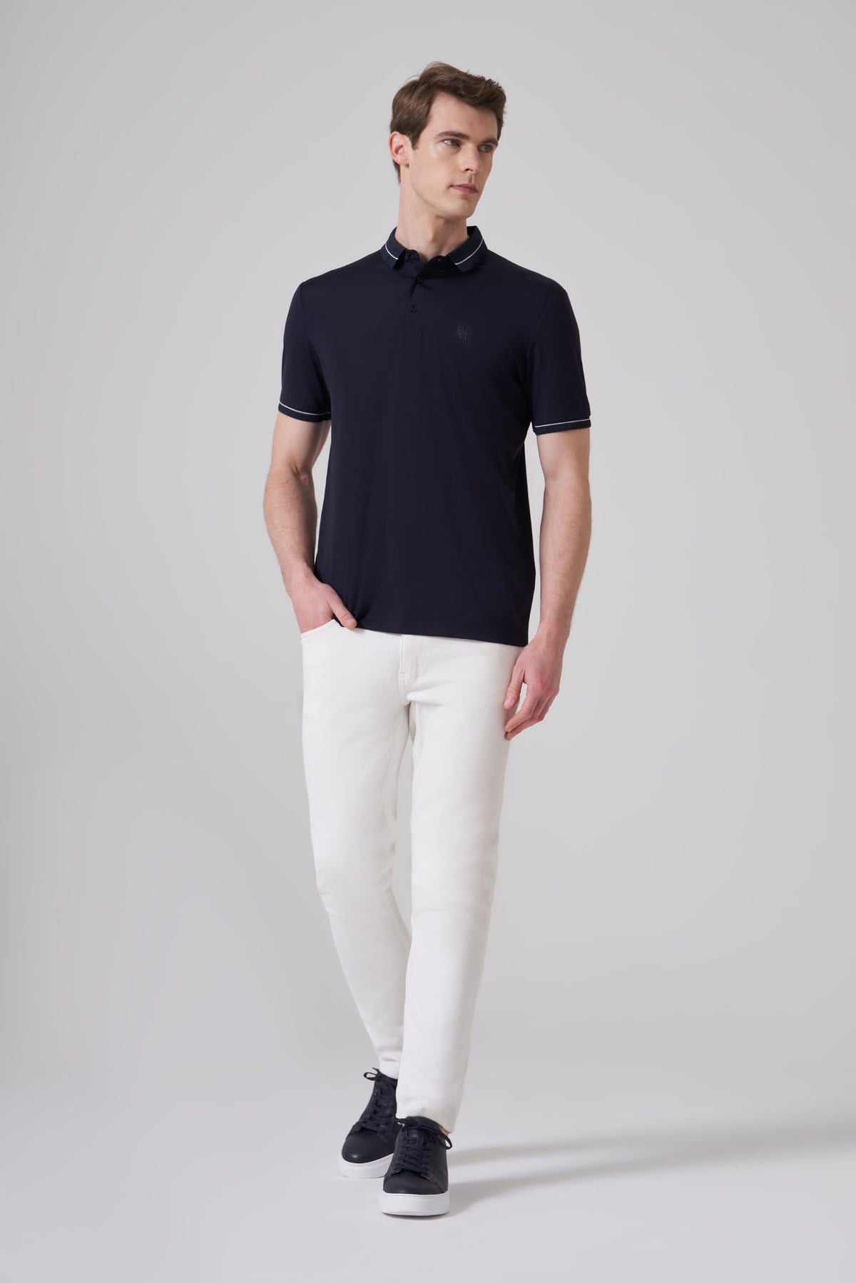 Morven Erkek Lacivert Trend Rayon Pike Polo Yaka Dinamik Fit Tshirt