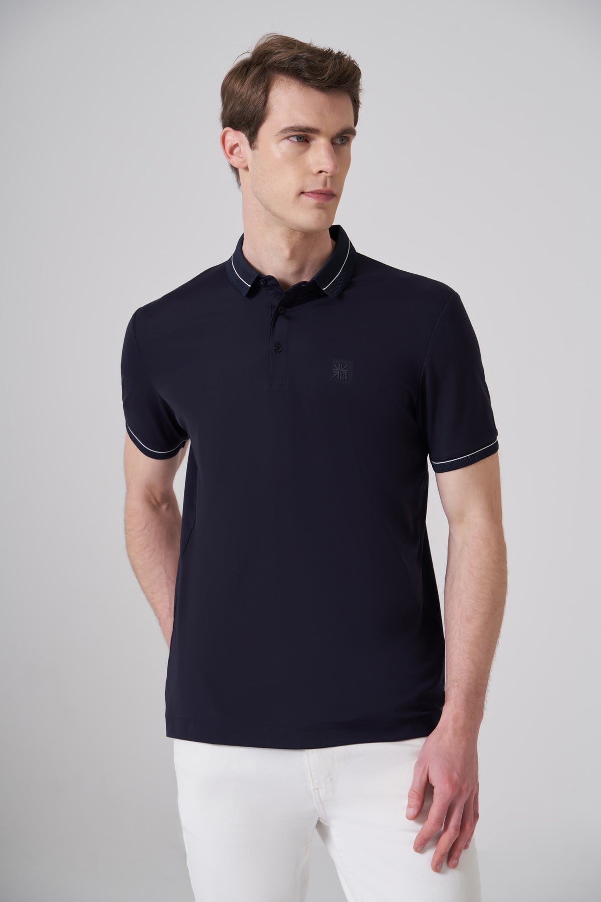 Morven Erkek Lacivert Trend Rayon Pike Polo Yaka Dinamik Fit Tshirt