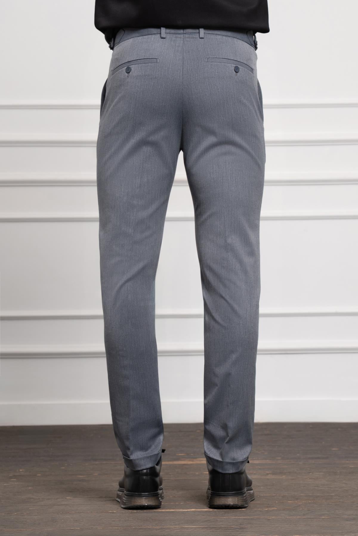 Morven Erkek Lacivert Trend Slim Fit Dar Kesim Pileli Pantolon
