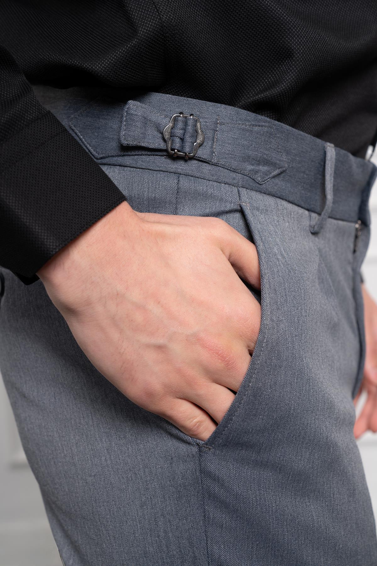 Morven Erkek Lacivert Trend Slim Fit Dar Kesim Pileli Pantolon
