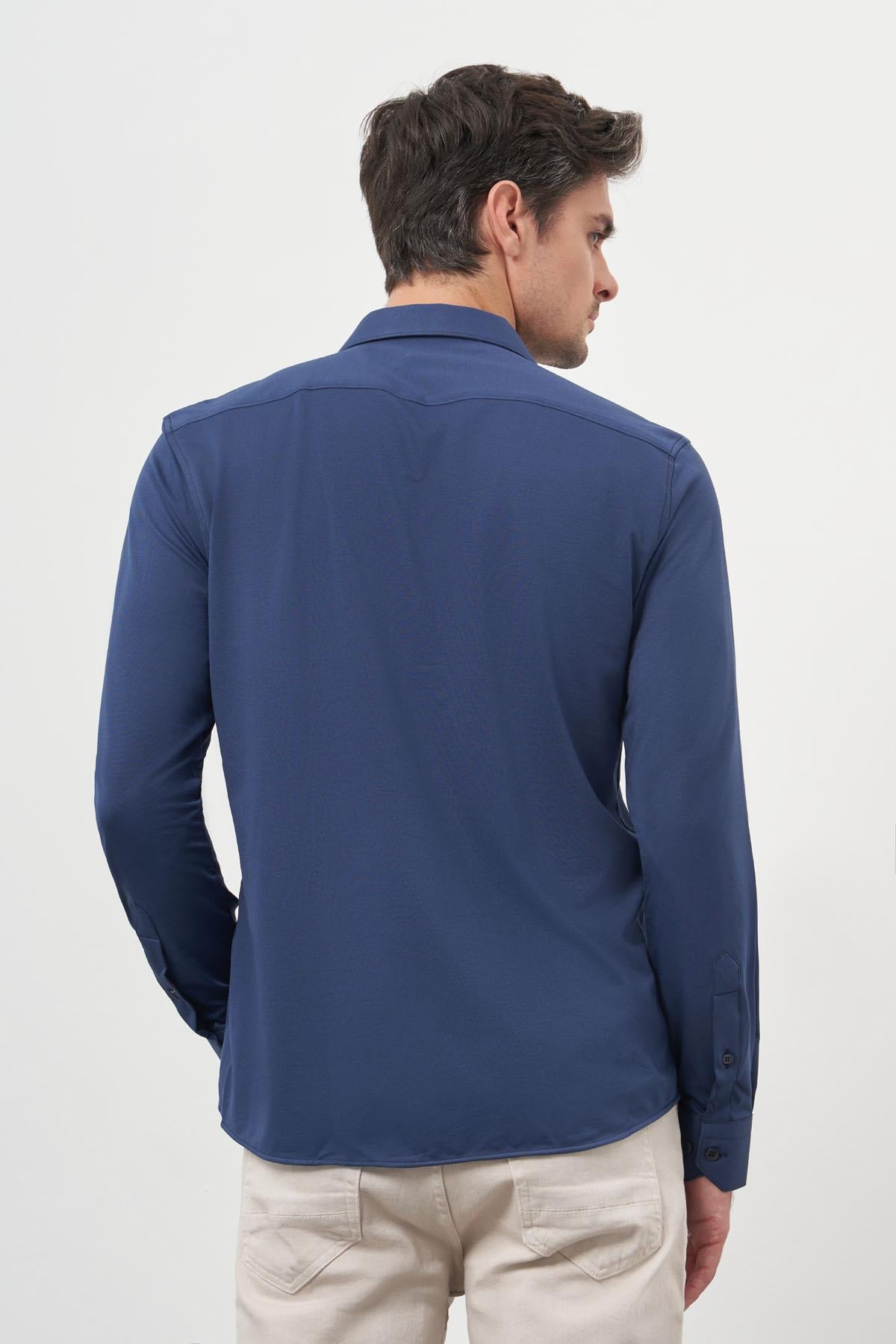 Morven Erkek Lacivert Trend Slim Fit İtalyan Yaka Gömlek