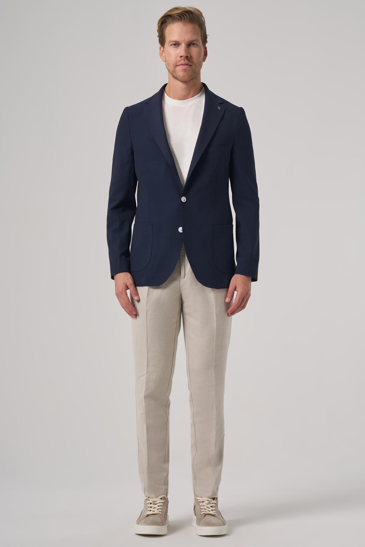 Morven Erkek Lacivert Trend Slim Fit Mono Yaka Ceket