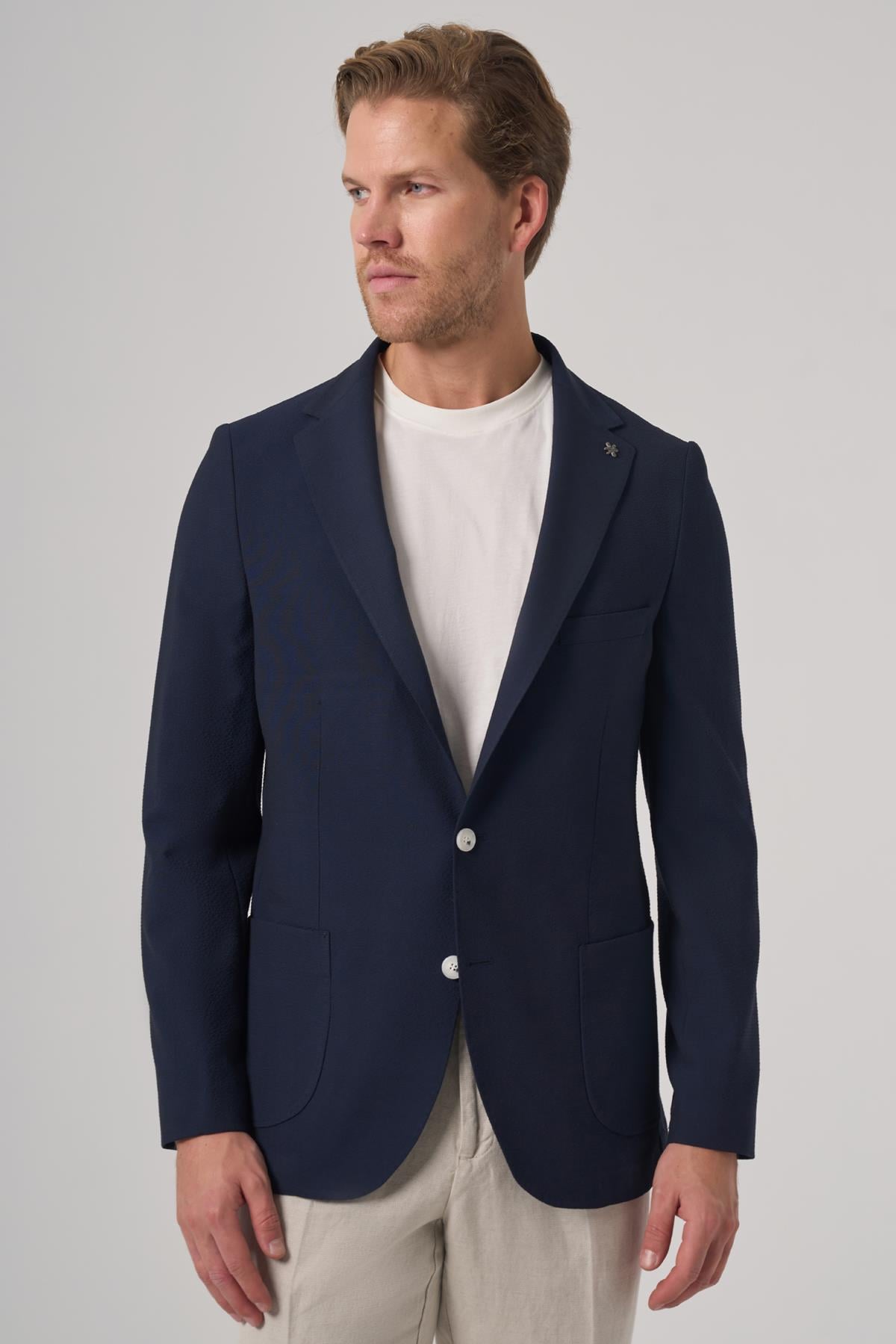 Morven Erkek Lacivert Trend Slim Fit Mono Yaka Ceket
