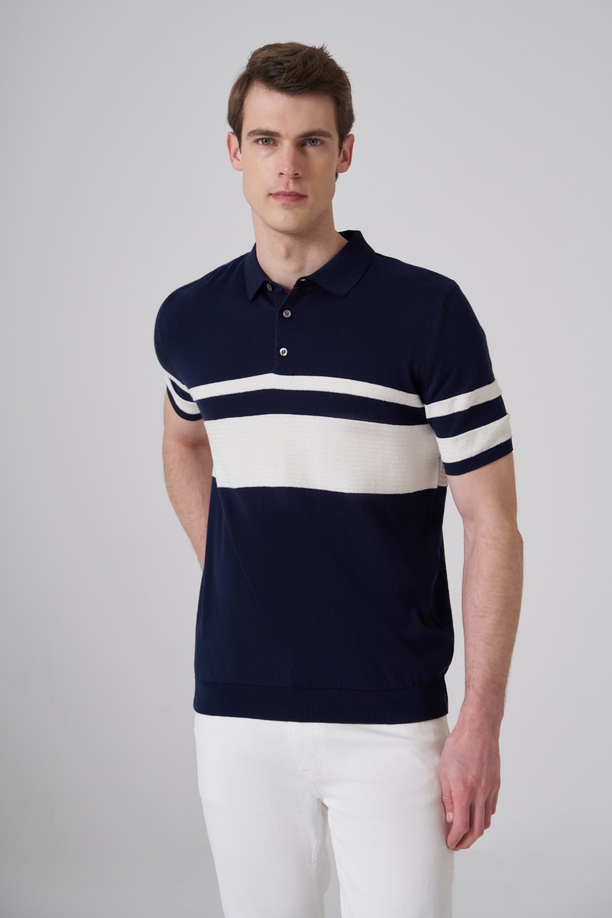 Morven Erkek Lacivert Trend Soft Pamuk Polo Yaka Triko T-Shirt