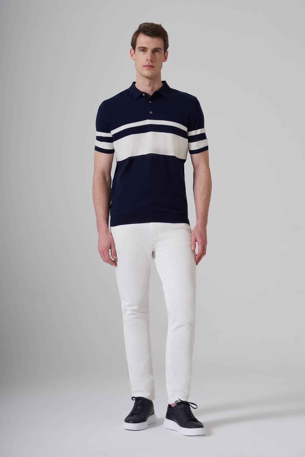 Morven Erkek Lacivert Trend Soft Pamuk Polo Yaka Triko T-Shirt