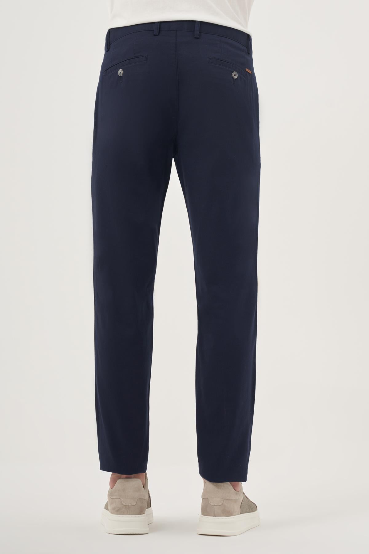 Morven Erkek Lacivert Yazlık Pamuk Yan Cep Slim Fit Chino Pantolon