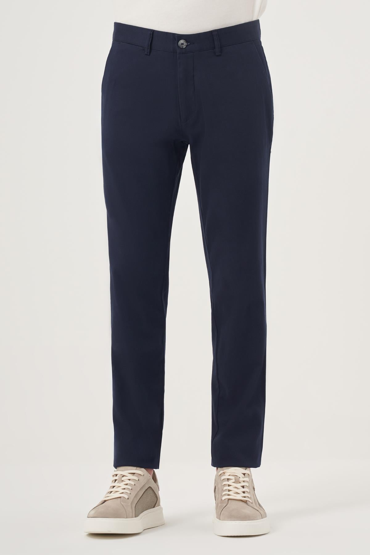 Morven Erkek Lacivert Yazlık Pamuk Yan Cep Slim Fit Chino Pantolon