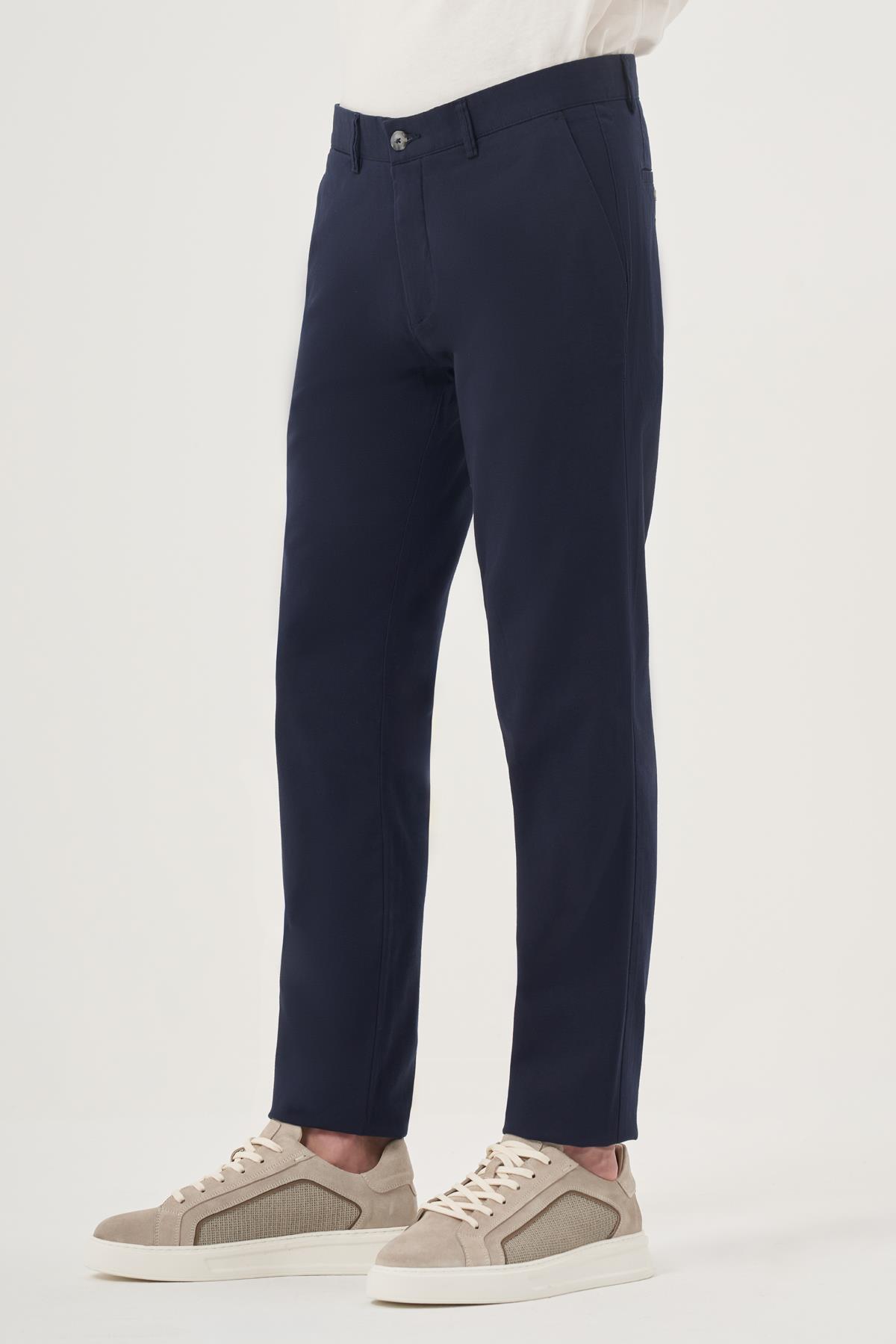 Morven Erkek Lacivert Yazlık Pamuk Yan Cep Slim Fit Chino Pantolon