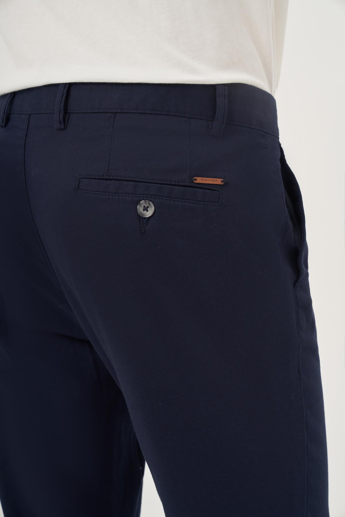 Morven Erkek Lacivert Yazlık Pamuk Yan Cep Slim Fit Chino Pantolon