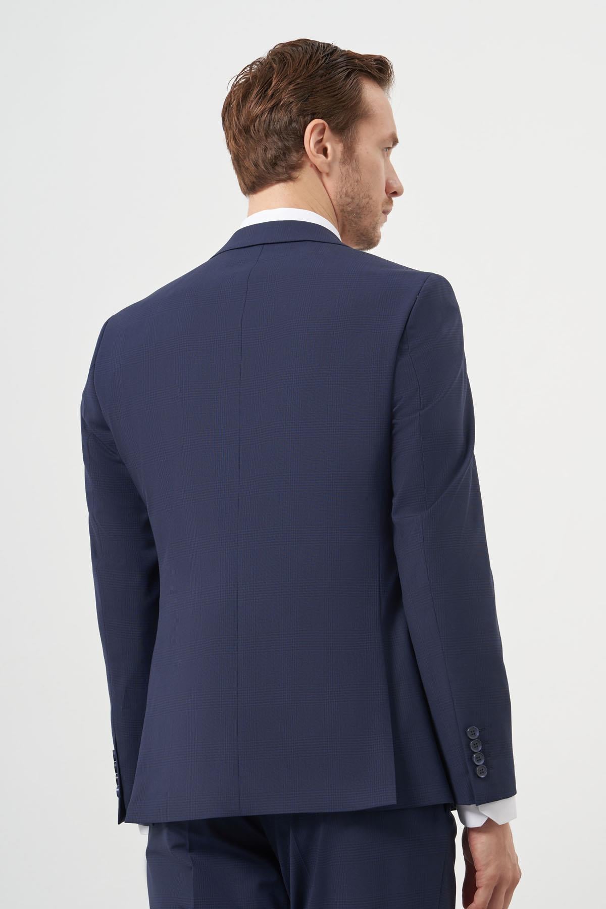 Morven Erkek Lacivert Yün Slim Fit Mono Yaka Takım Elbise
