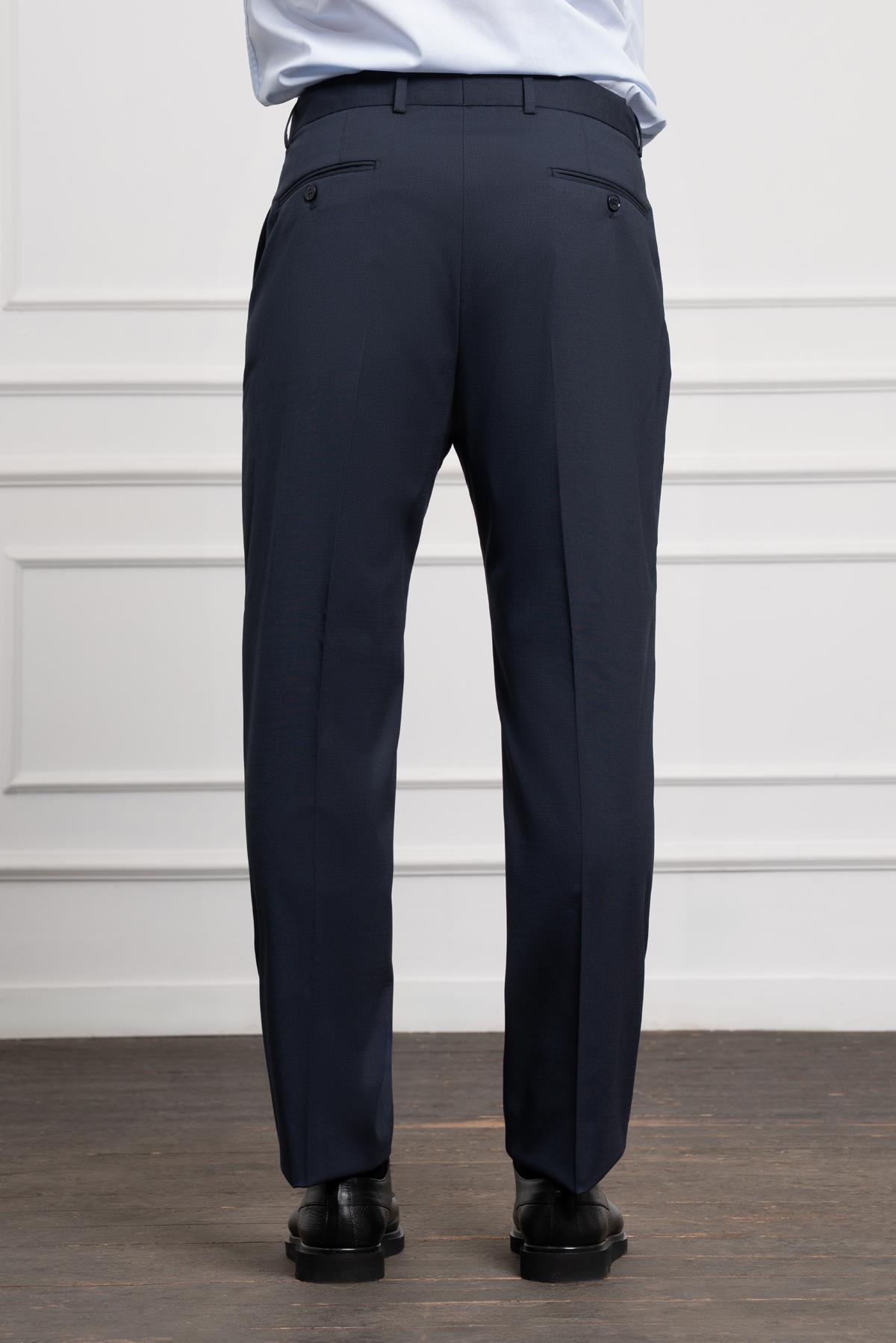 Morven Erkek Lacivert Yünlü Basic Dynamic Fit Rahat Kesim Classic Pantolon