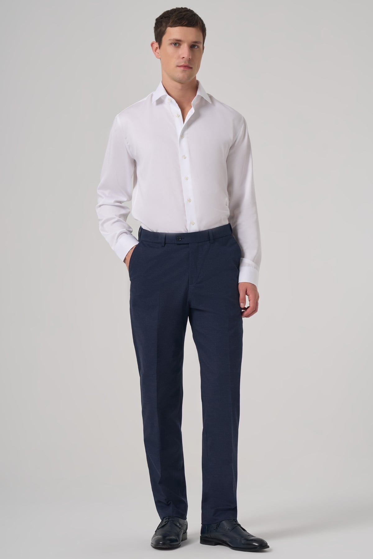 Morven Erkek Lacivert Yünlü Düz Dynamic Fit Pantolon