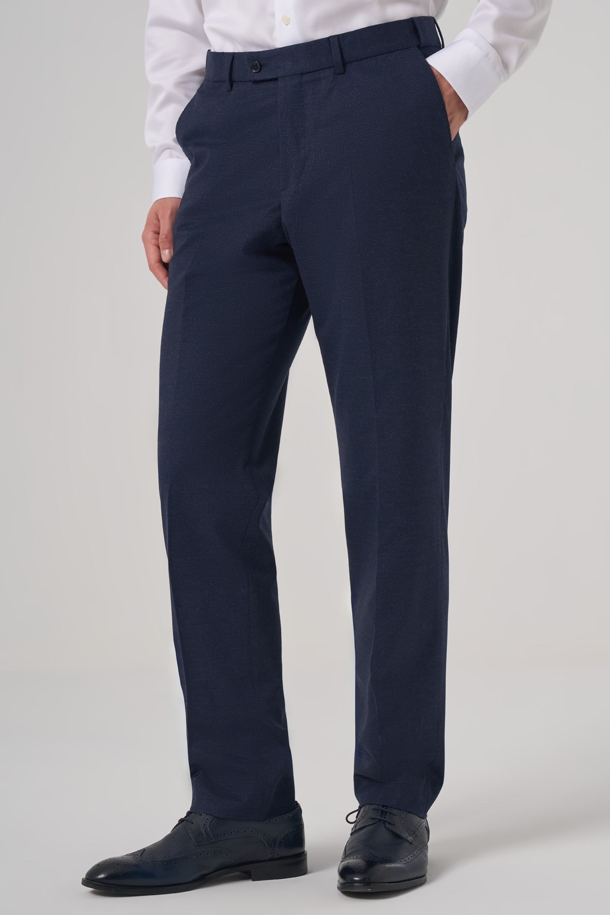 Morven Erkek Lacivert Yünlü Düz Dynamic Fit Pantolon