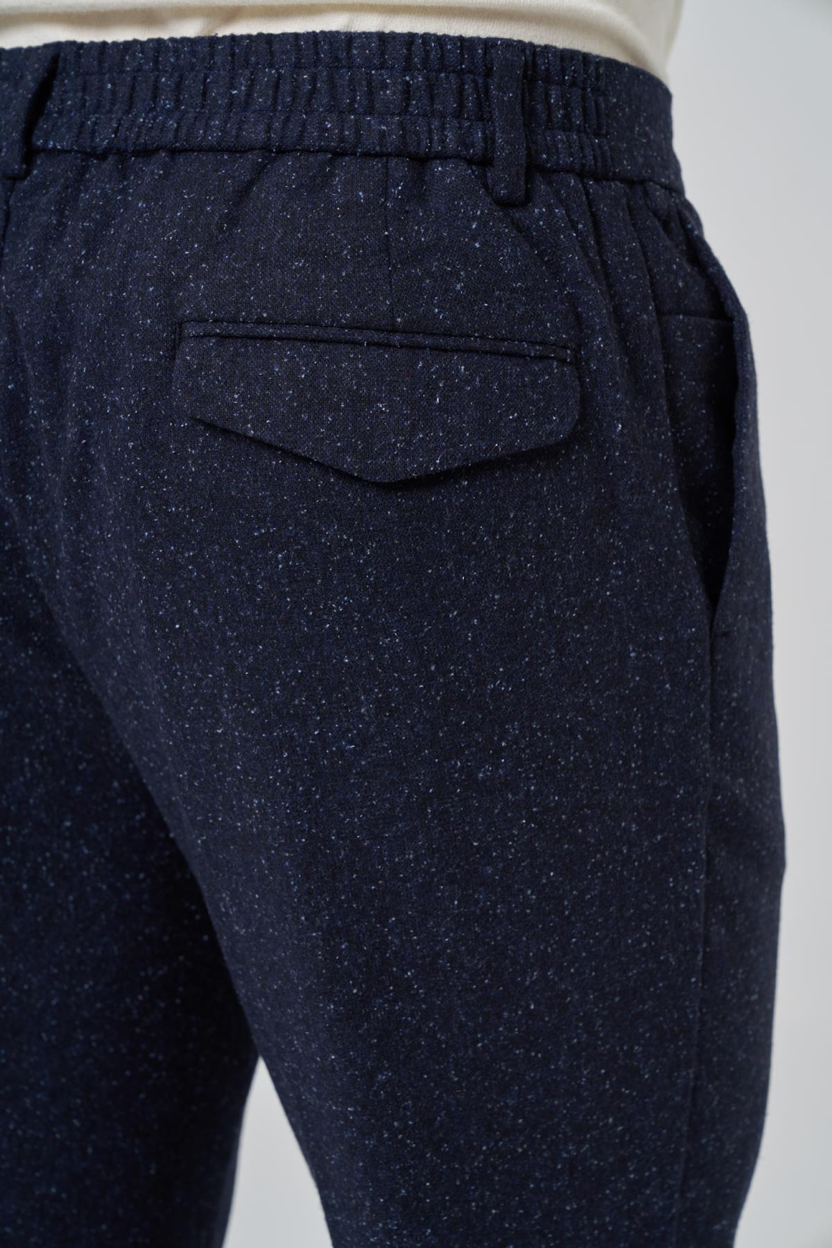 Morven Erkek Lacivert Yünlü Trend Desenli Slim Fit Pantolon