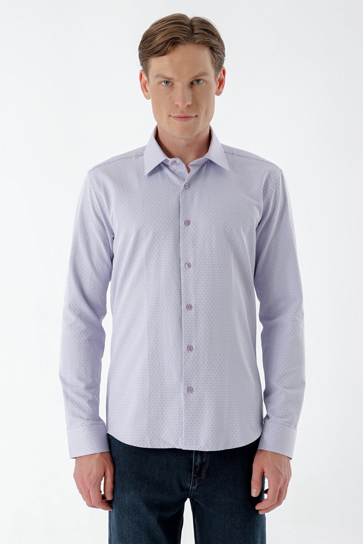 Morven Erkek Lila Dobby Armür Slim Fit Gömlek
