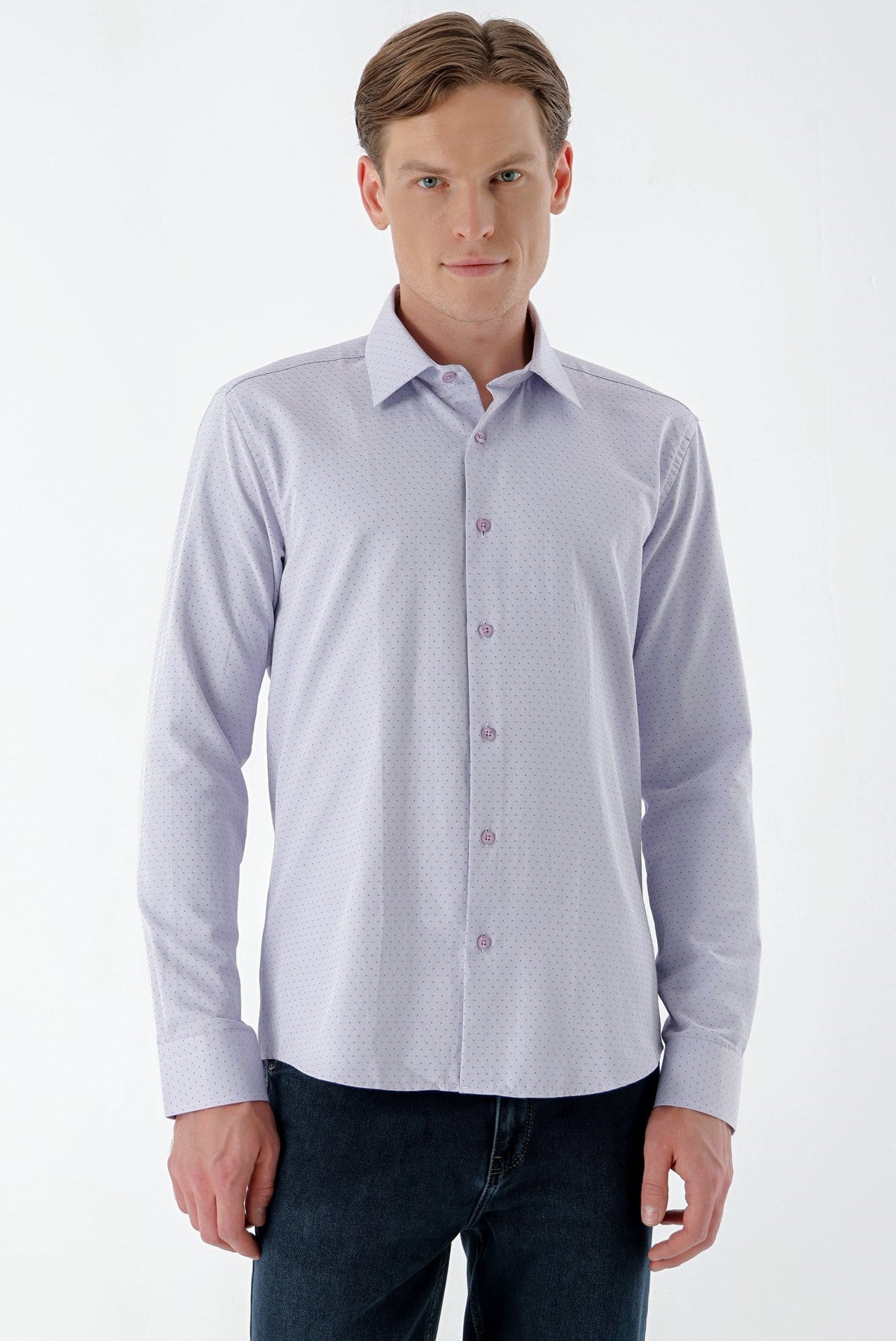 Morven Erkek Lila Dobby Armür Slim Fit Gömlek