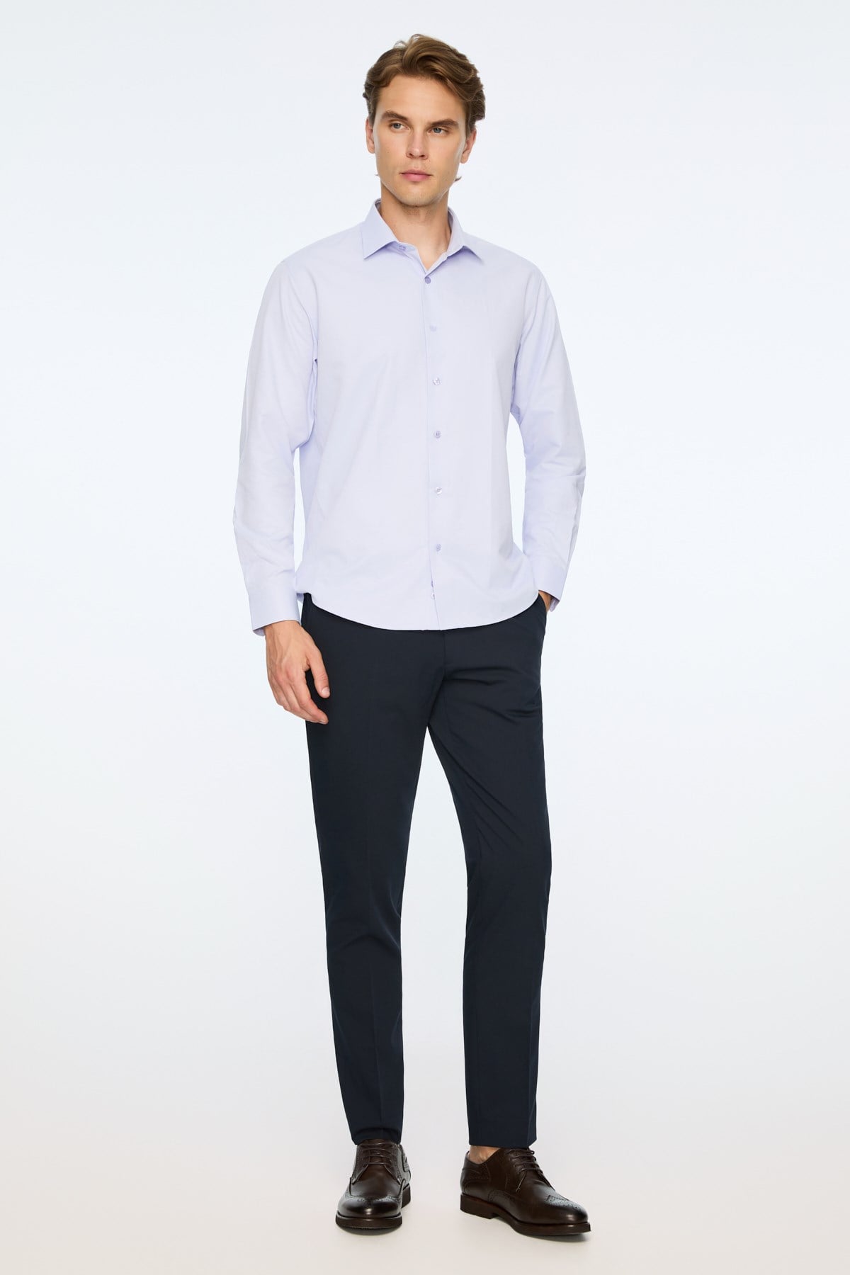 Morven Erkek Lila Düz Slim Fit Sert Yaka Gömlek