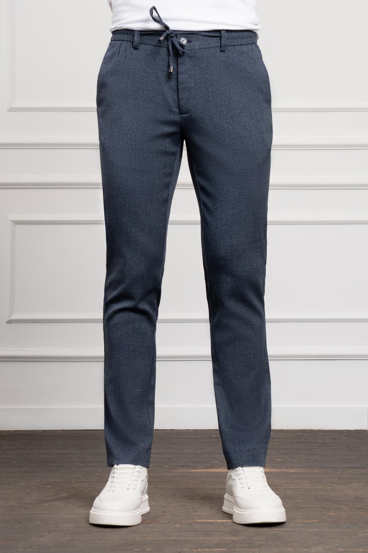 Morven Erkek Marine Jogger Slim Fit Dar Kesim Çıtçıtlı İpli Pantolon