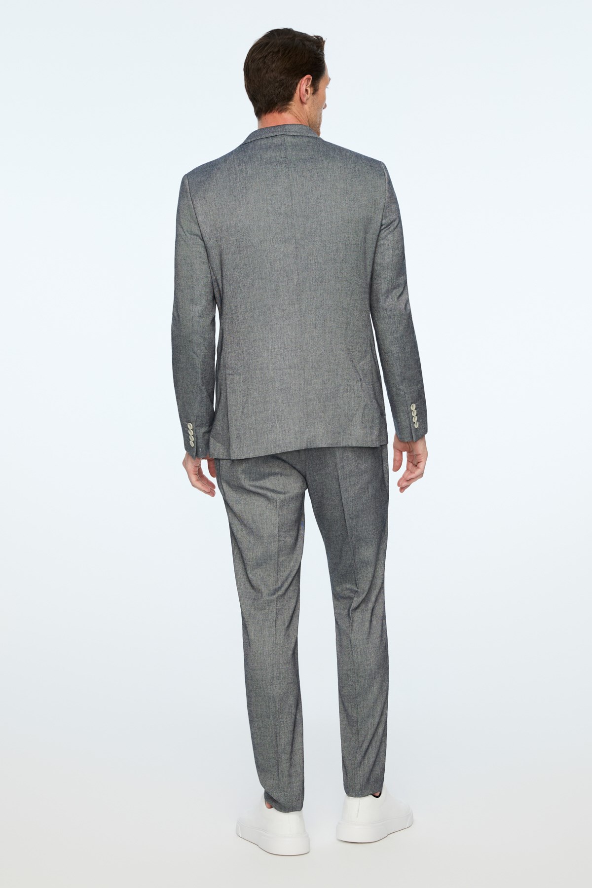 Morven Erkek Marine Keten Trend Desenli Slim Fit Sivri Yaka Kruvaze Takım Elbise