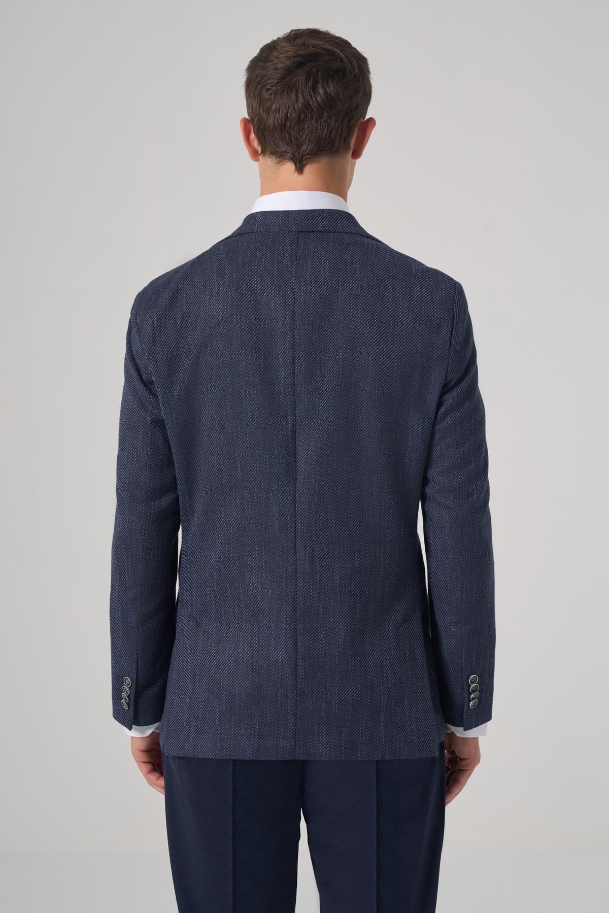 Morven Erkek Marine Poliviskon Trend Desenli Dynamic Fit Mono Yaka Ceket