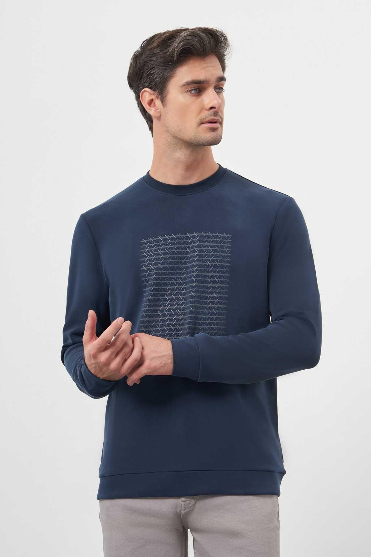 Morven Erkek Marine Trend Bisiklet Yaka Sweat-Shirt