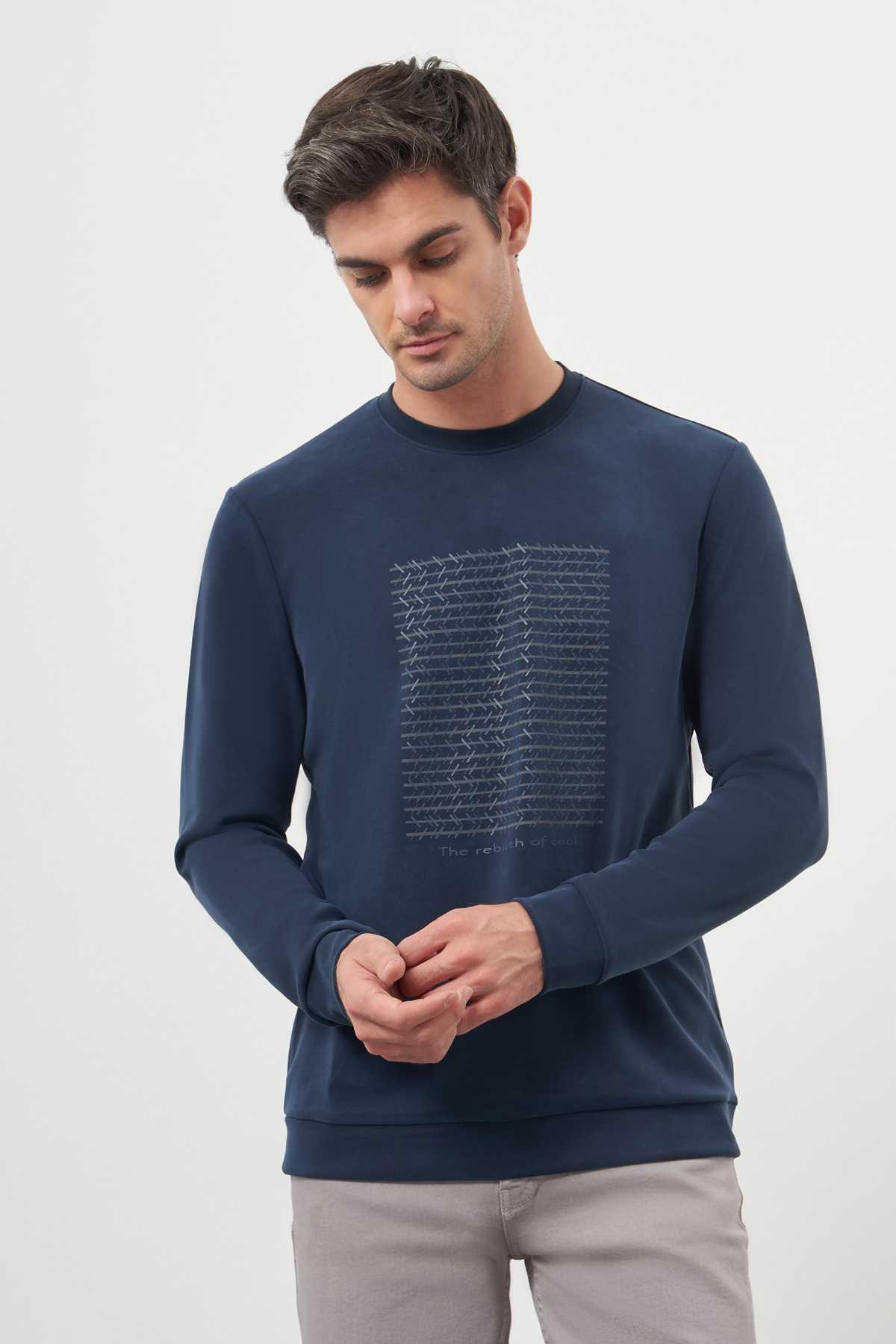 Morven Erkek Marine Trend Bisiklet Yaka Sweat-Shirt