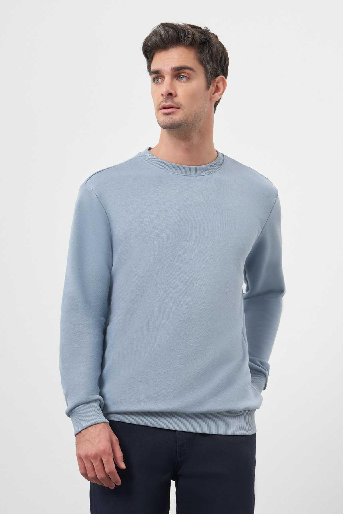 Morven Erkek Mavi Basic Bisiklet Yaka Sweat-Shirt