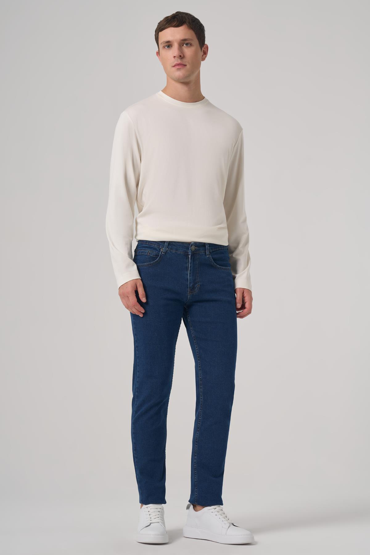 Morven Erkek Mavi Denim 5 Cep Dynamic Fit Jean Kot Pantolon