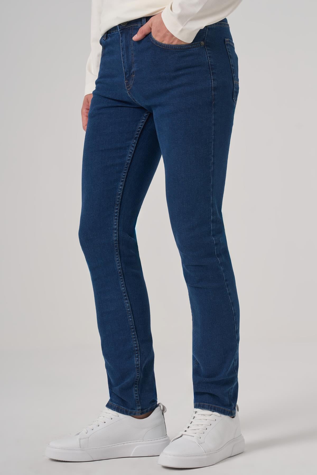 Morven Erkek Mavi Denim 5 Cep Slim Fit Jean Kot Pantolon