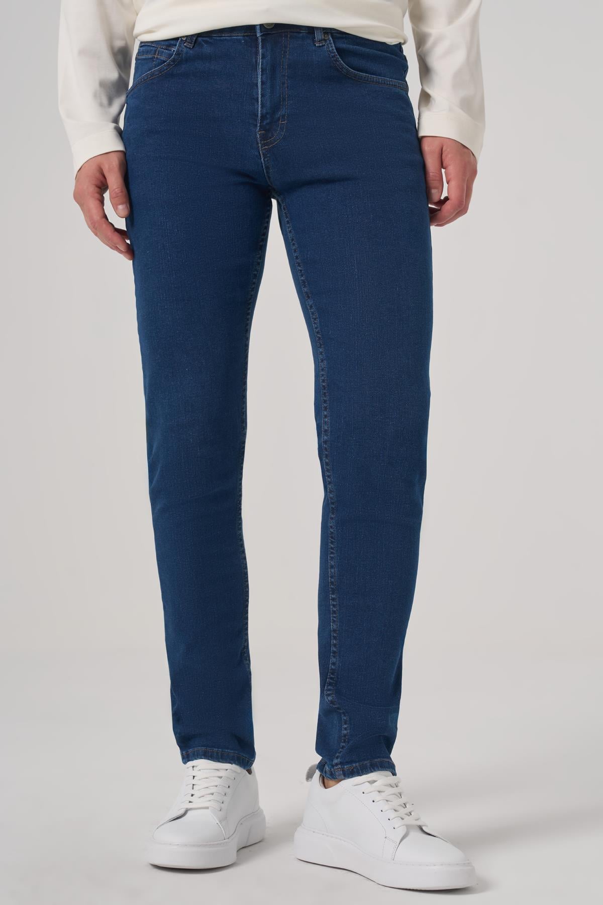 Morven Erkek Mavi Denim 5 Cep Slim Fit Jean Kot Pantolon