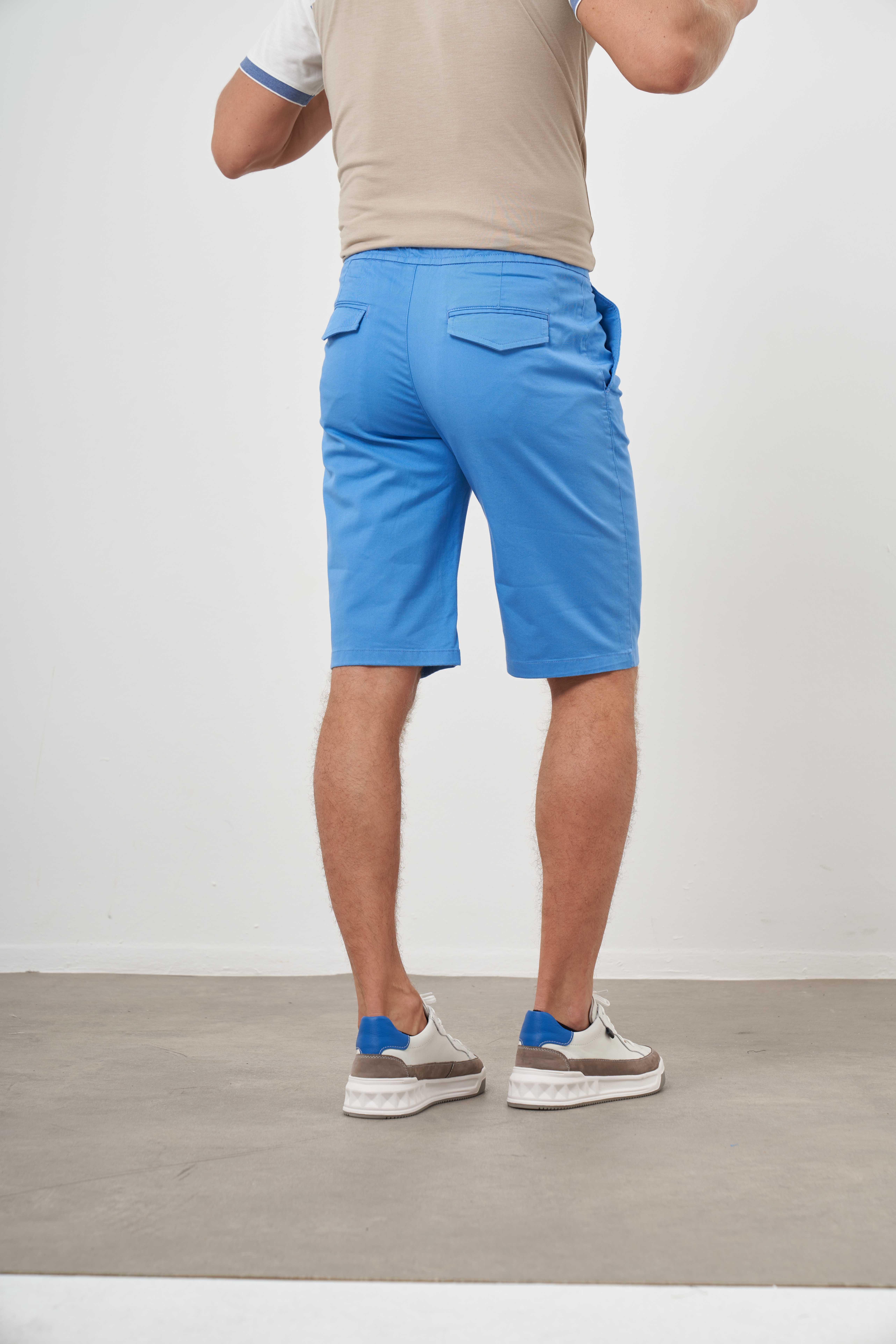 Morven Erkek Mavi Pamuk Düz Desen Dynamic Fit Şort