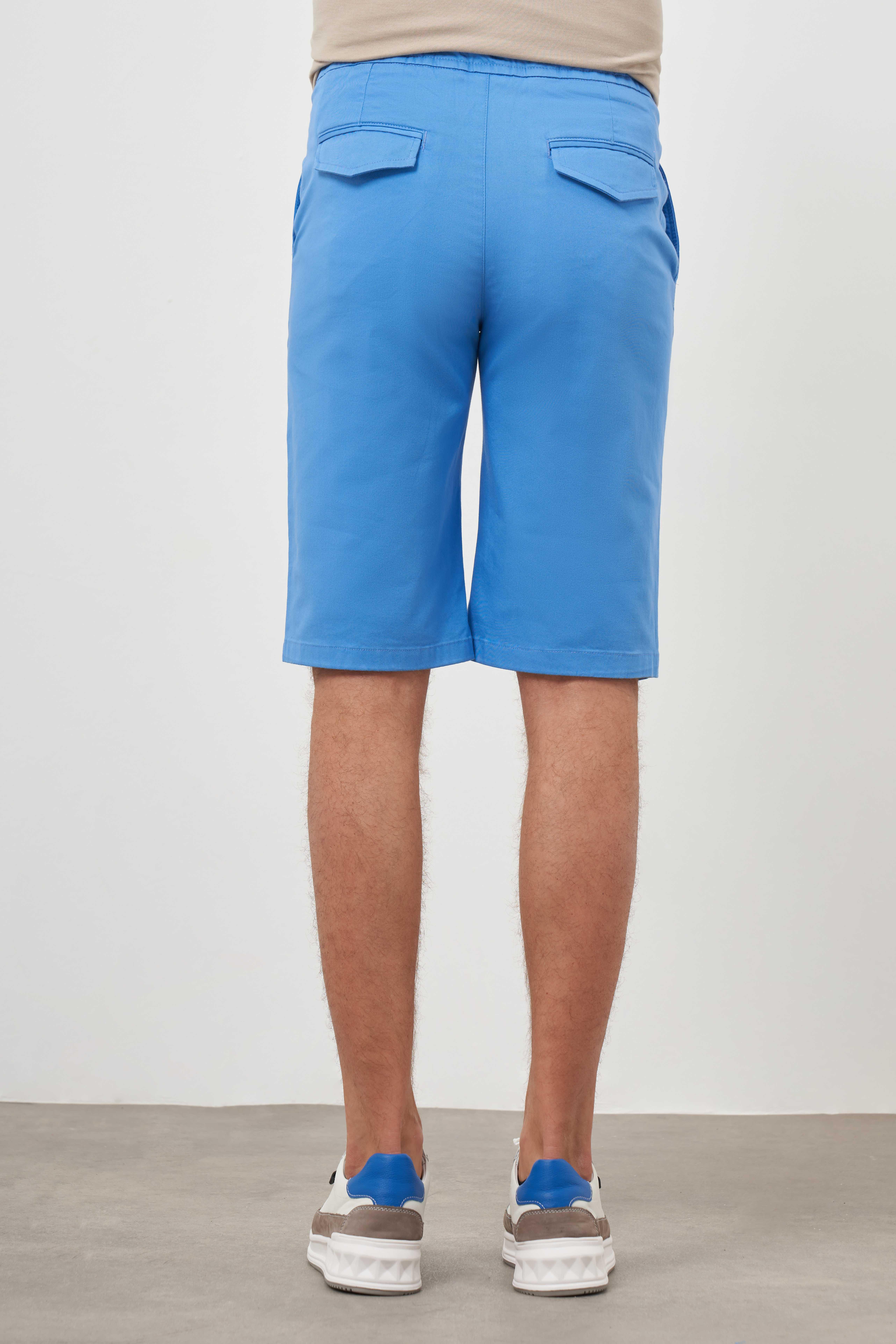 Morven Erkek Mavi Pamuk Düz Desen Dynamic Fit Şort