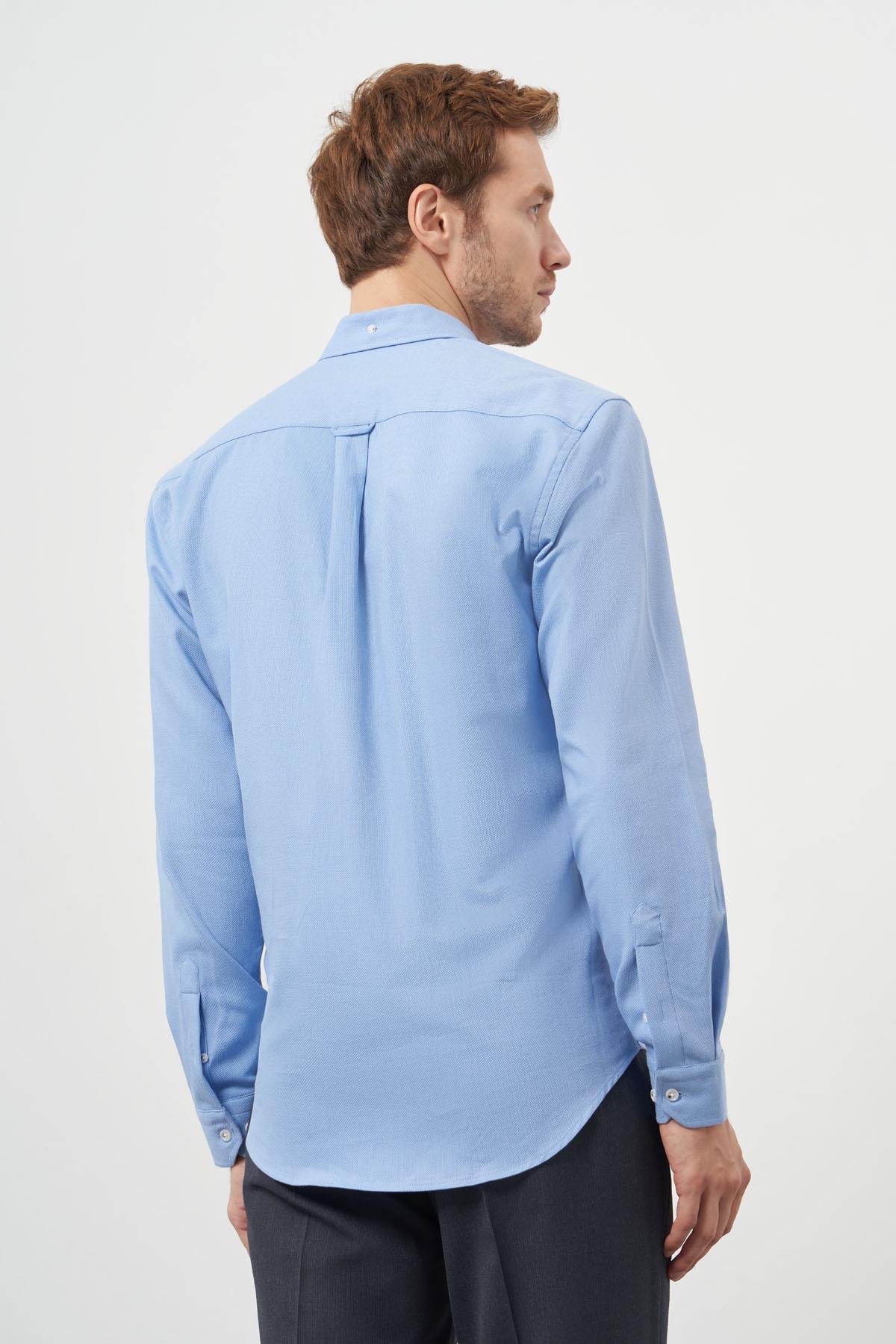 Morven Erkek Mavi Pamuk Trend Dynamic Fit Düğmeli Yaka Gömlek