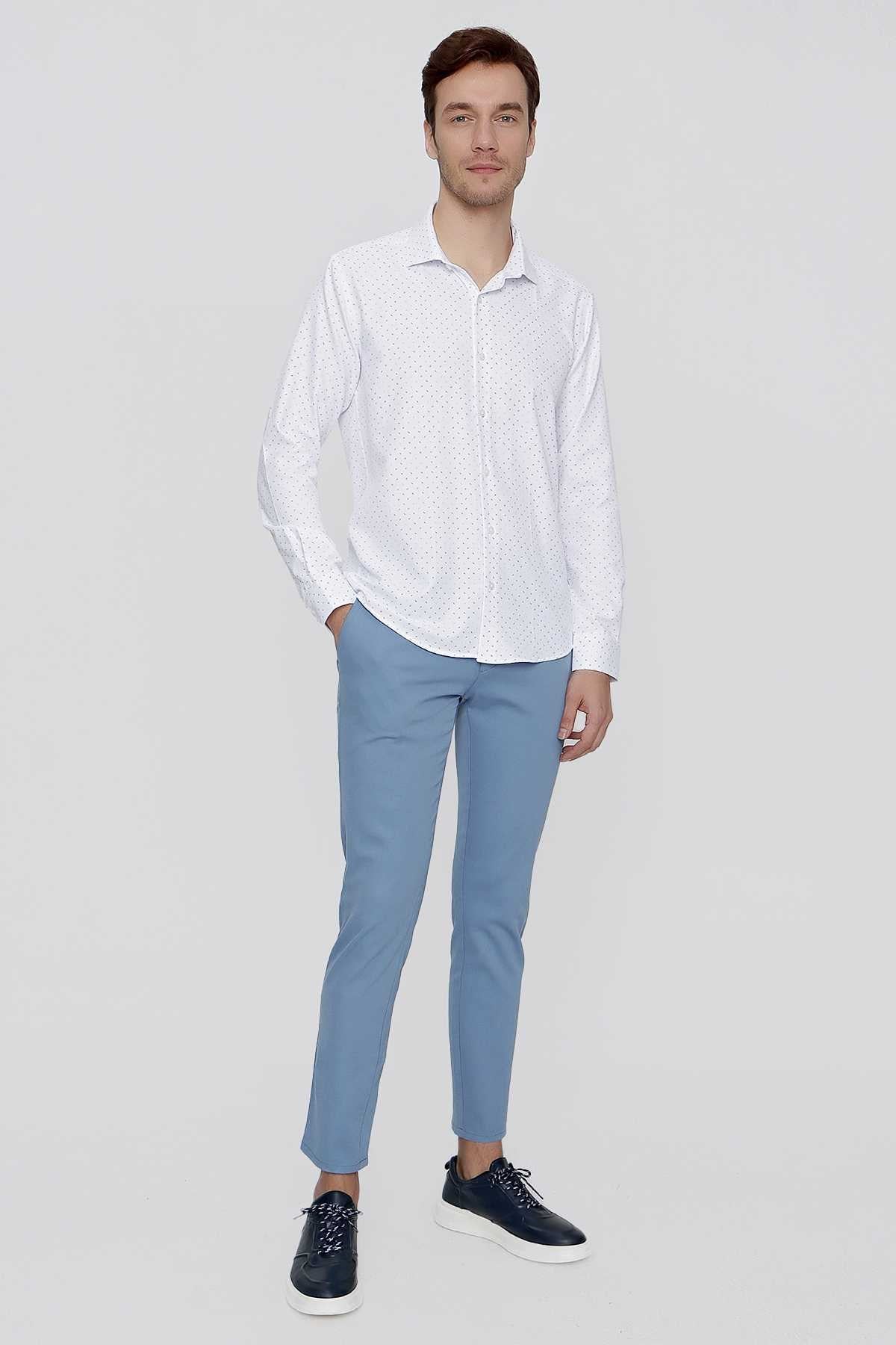 Morven Erkek Mavi Piefti Pamuk Yan Cep Spor Kesim Slim Fit Dar Kesim Pantolon