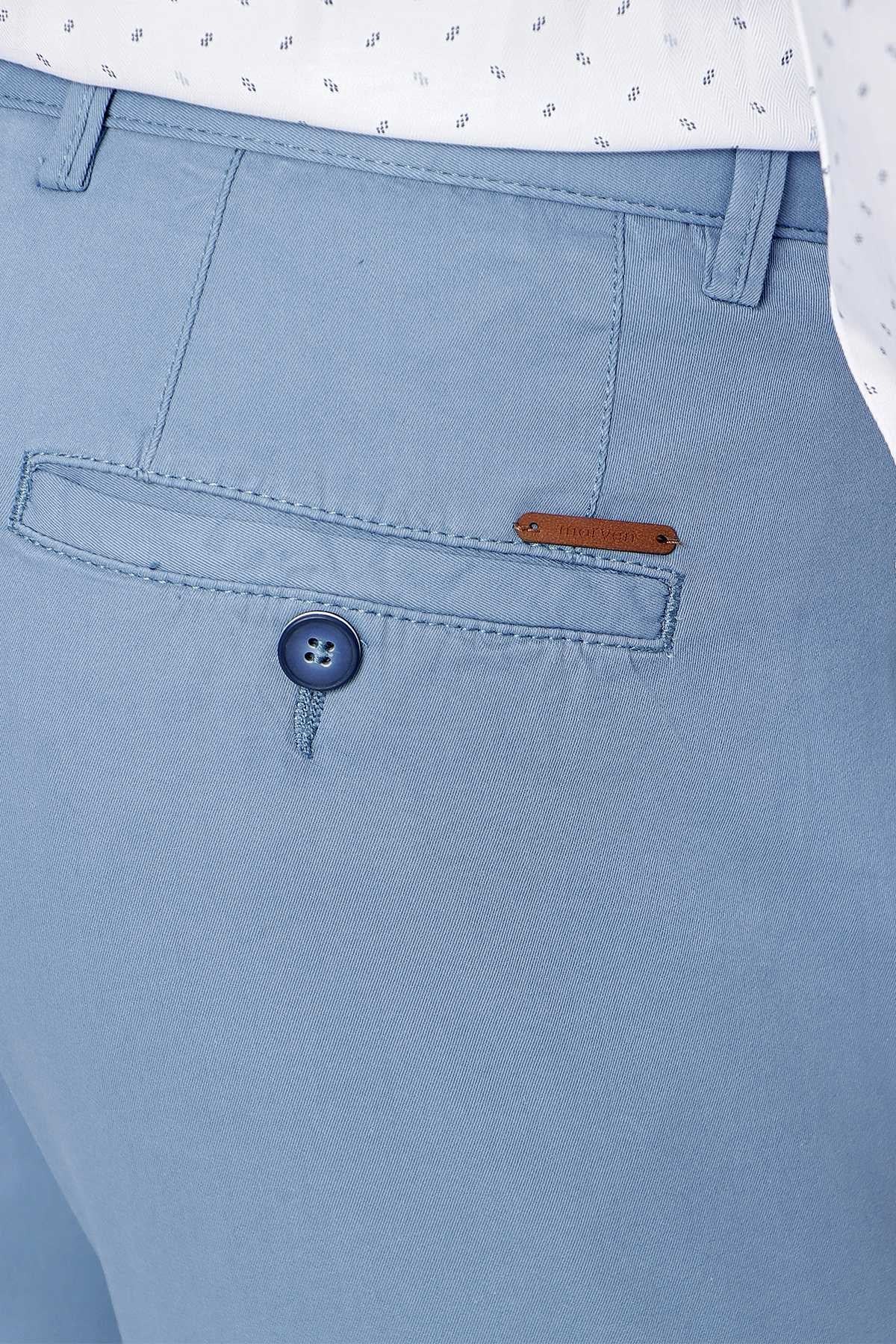 Morven Erkek Mavi Piefti Pamuk Yan Cep Spor Kesim Slim Fit Dar Kesim Pantolon