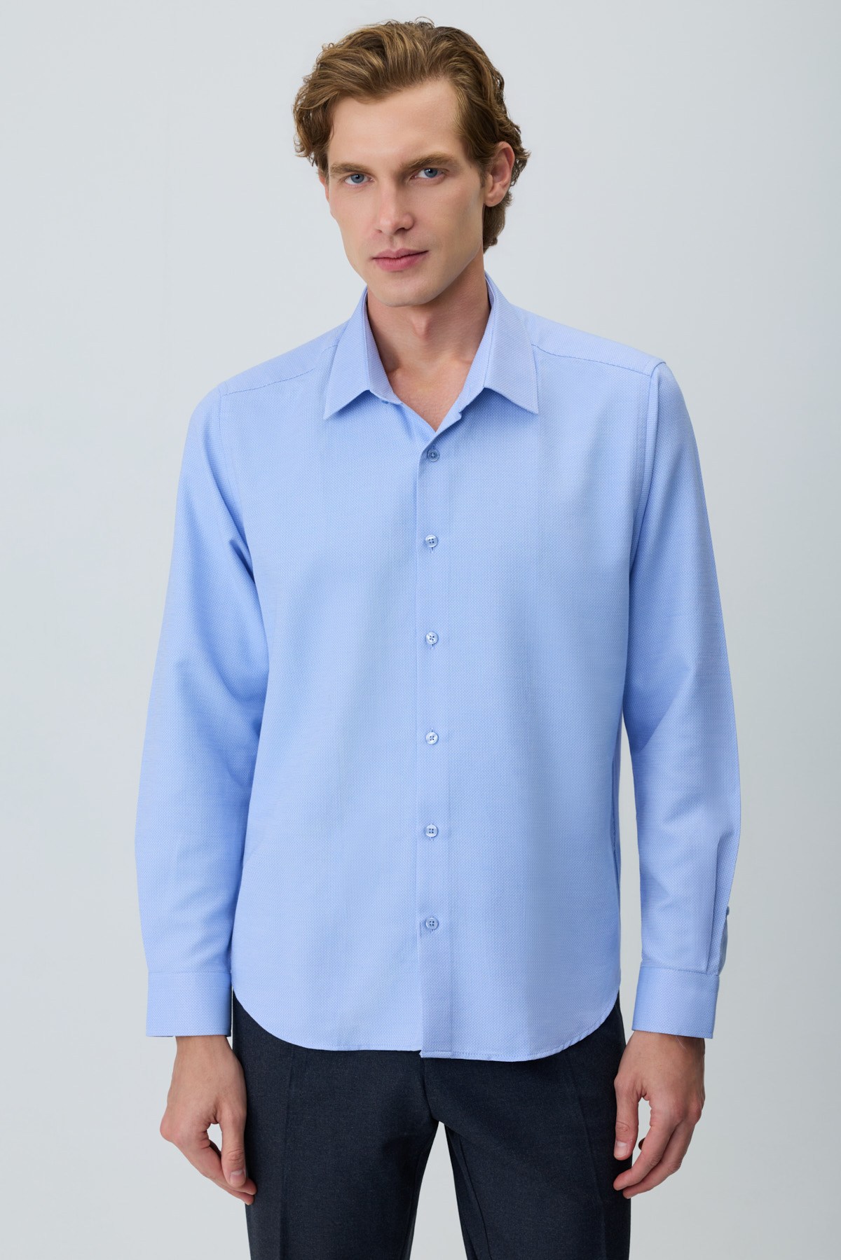 Morven Erkek Mavi Polyester Trend Desenli Dynamic Fit İtalyan Yaka Gömlek