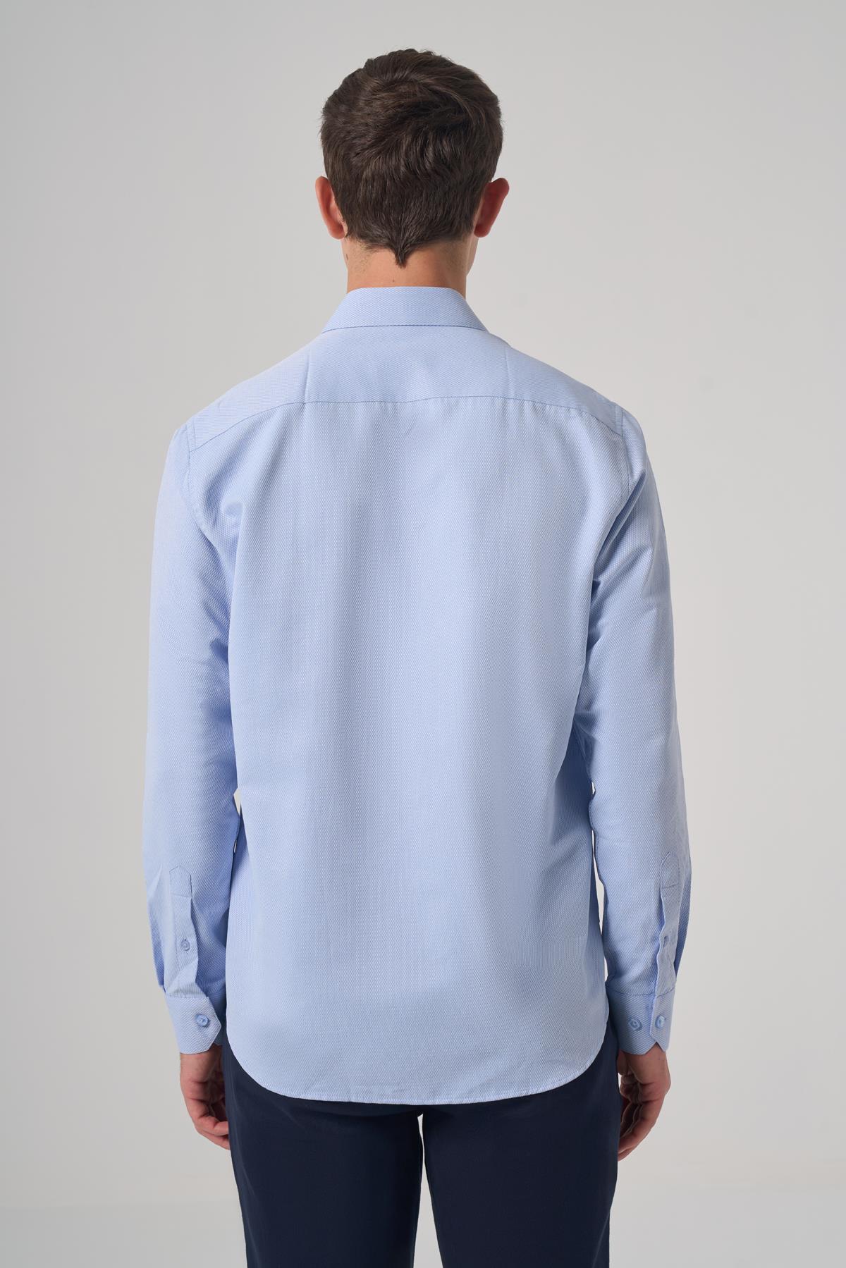 Morven Erkek Mavi Polyester Trend Desenli Dynamic Fit İtalyan Yaka Gömlek