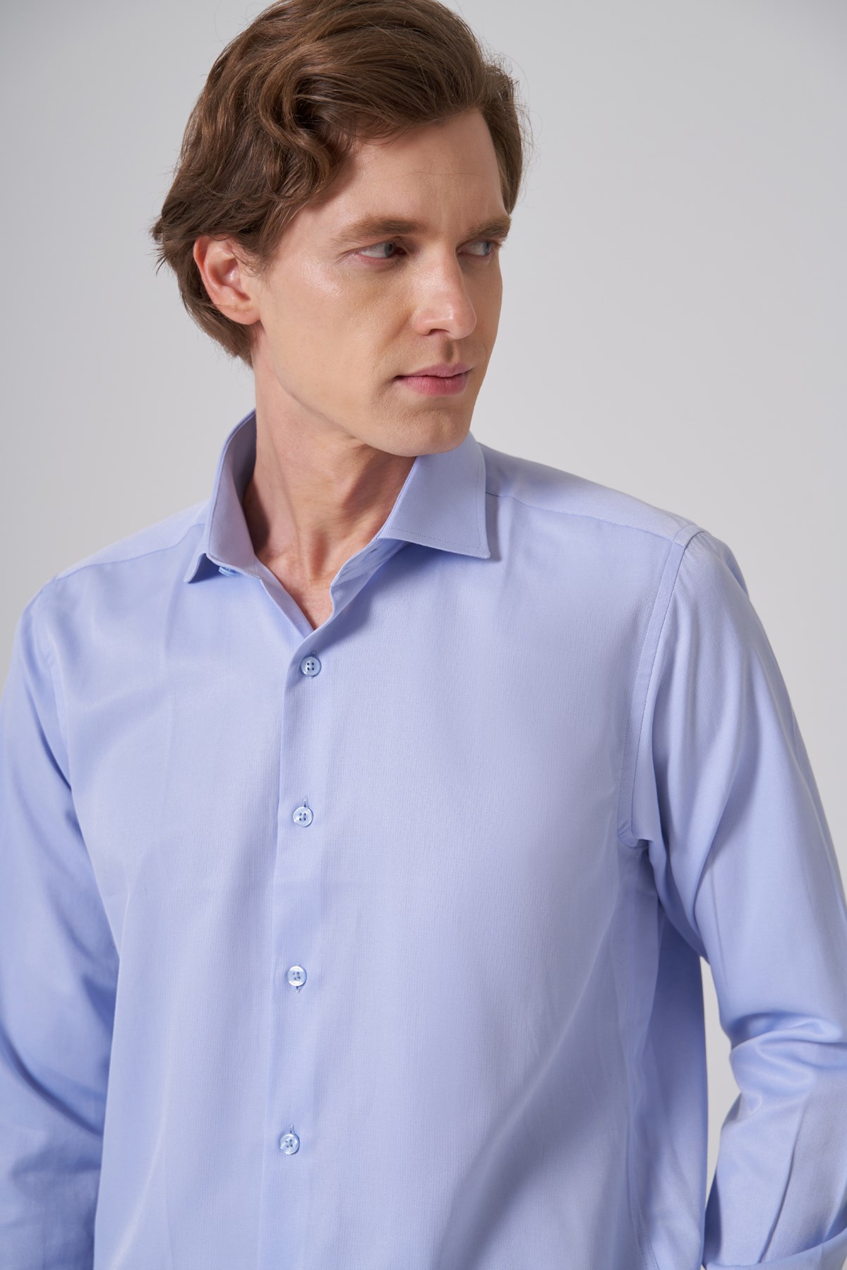 Morven Erkek Mavi Polyester Trend Slim Fit Tam İtalyan Yaka Gömlek