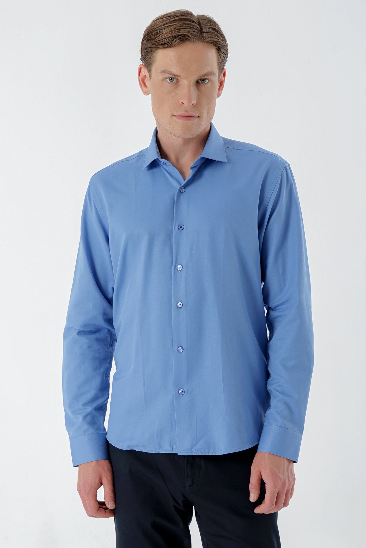Morven Erkek Mavi Şamre Trend Slim Fit Gömlek